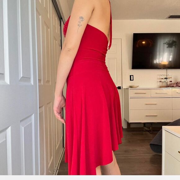 Vintage Solar Red Rhinestone Halter Dress – Size Small - Picture 4 of 8